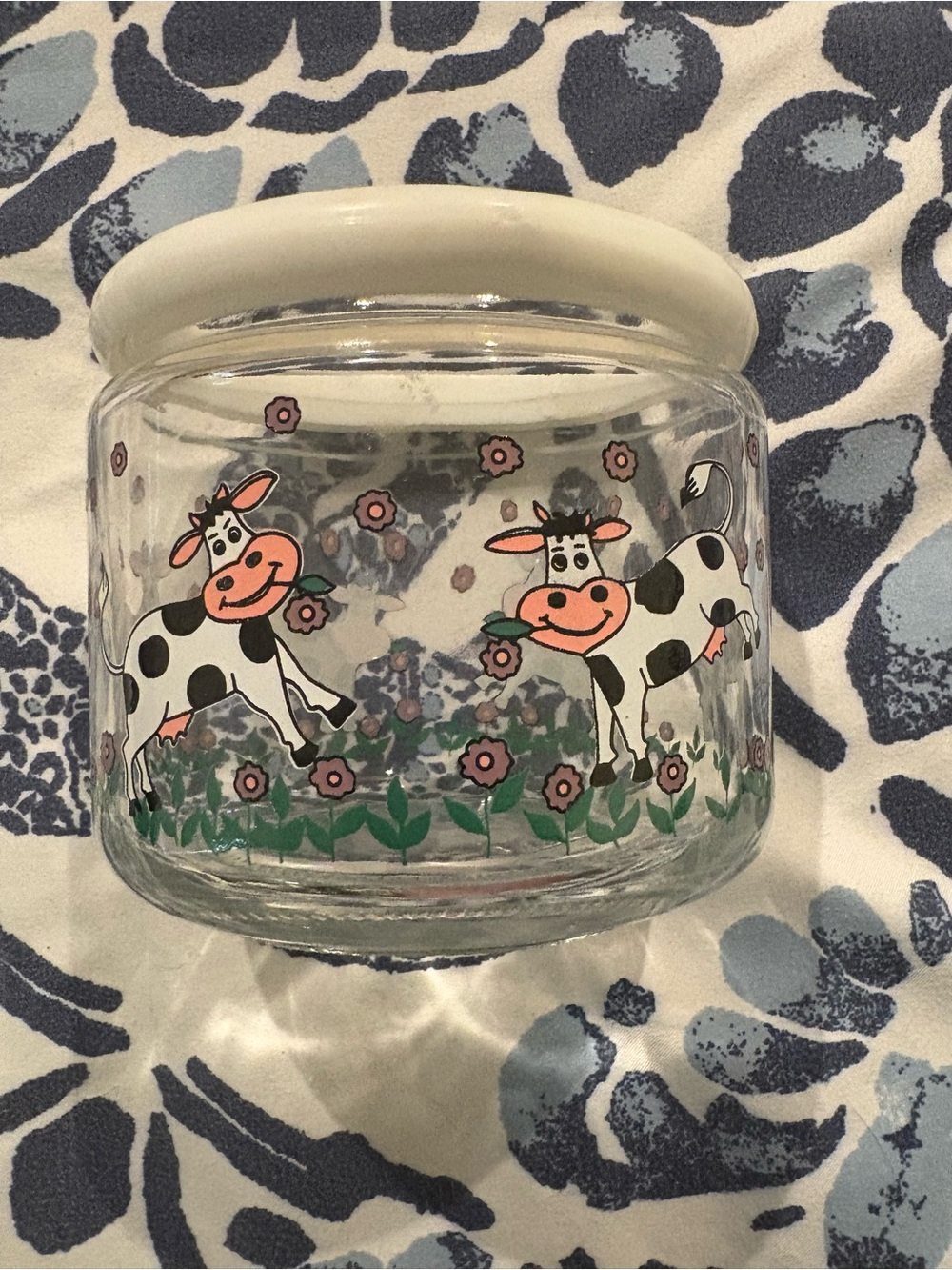 Whimsical Cow Glass Storage Jar with Cream Lid liner